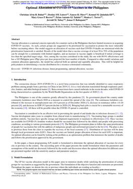 Optimal Allocation of COVID-19 Vaccines in the Philippines