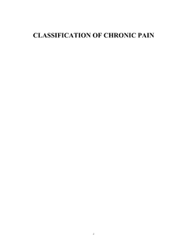 Classification of Chronic Pain