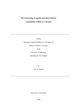 The Structuring of Aquatic Macroinvertebrate Communities Within Cave Streams