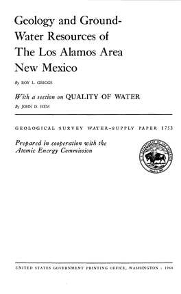 Geology and Ground-Water Resources of the Los Alamos Area,New Mexico