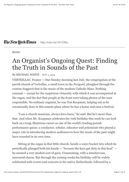 An Organist's Ongoing Quest: Finding the Truth In