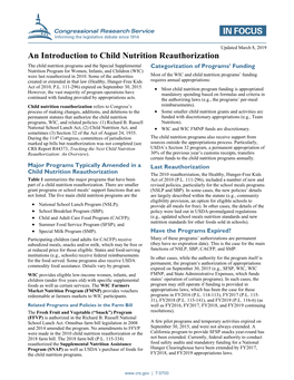 An Introduction to Child Nutrition Reauthorization