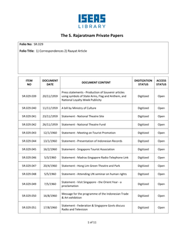 The S. Rajaratnam Private Papers