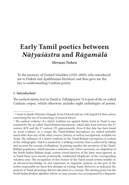 Early Tamil Poetics Between Nāṭyaśāstra and Rāgamālā Herman Tieken