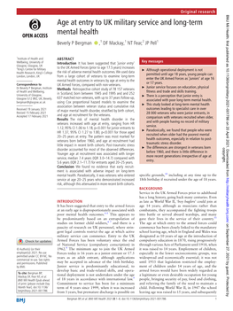 Age at Entry to UK Military Service and Long-Term Mental Health