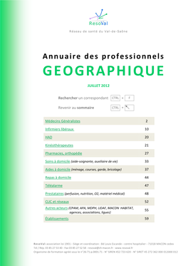 Annuaire Des Professionnels GEOGRAPHIQUE