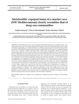 Meiobenthic Copepod Fauna of a Marine Cave (NW Mediterranean) Closely Resembles That of Deep-Sea Communities