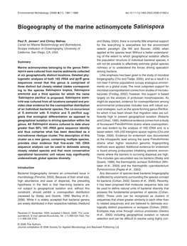 Biogeography of the Marine Actinomycete Salinispora