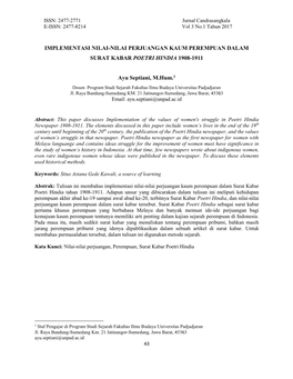 Implementasi Nilai-Nilai Perjuangan Kaum Perempuan Dalam Surat Kabar Poetri Hindia 1908-1911