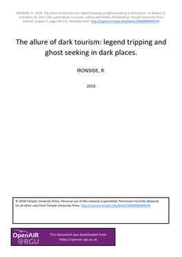 The Allure of Dark Tourism: Legend Tripping and Ghost Seeking in Dark Places