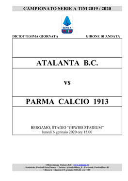 ATALANTA B.C. Vs PARMA CALCIO 1913