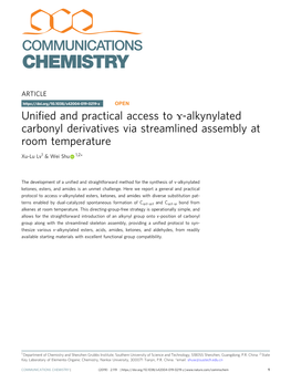 Unified and Practical Access to É¤-Alkynylated Carbonyl Derivatives Via Streamlined Assembly at Room Temperature