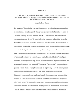 Abstract a Political Economic Analysis of Cincinnati's