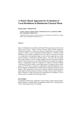 A Matrix Based Approach for Evaluation of Vocal Renditions in Hindustani Classical Music