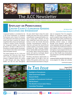 The JLCC Newsletter a Monthly Update from the Joint Legislative Air and Water Pollution Control and Conservation Committee AUGUST 2020 Spotlight on Pennsylvania