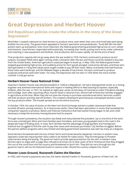 Great Depression and Herbert Hoover Did Republican Policies Create the Villains in the Story of the Great Depression?