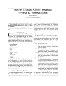 Industry Standard Control Interfaces for Inter IC Communication Moritz Noltner¨ University of Heidelberg, ZITI