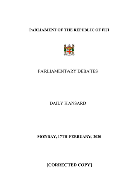 Parliamentary Debates Daily Hansard [Corrected Copy]