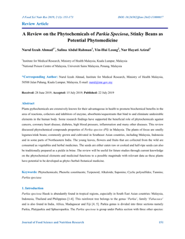 A Review on the Phytochemicals of Parkia Speciosa, Stinky Beans As Potential Phytomedicine