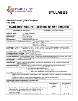 PVAMU Course Syllabi Template Fall 2018