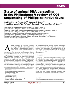 State of Animal DNA Barcoding in the Philippines: a Review of COI Sequencing of Philippine Native Fauna