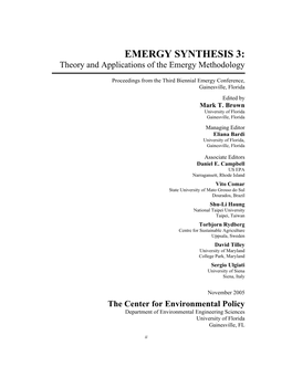EMERGY SYNTHESIS 3: Theory and Applications of the Emergy Methodology
