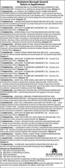 Maidstone Borough Council Notice of Applications 17/505908/FULL - J DEMPSON and CO LTD HERMITAGE MILLS HERMITAGE LANE MAIDSTONE KENT - Erection of 3 No