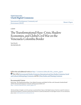 Crisis, Shadow Economies, and Global Civil War on the Venezuela-Colombia Border Sam Kirsch Skirsch@Clarku.Edu