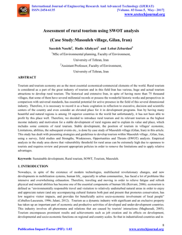 Assessment of Rural Tourism Using SWOT Analysis