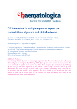 DIS3 Mutations in Multiple Myeloma Impact the Transcriptional Signature