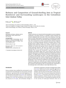 Richness and Composition of Ground-Dwelling Ants in Tropical Rainforest and Surrounding Landscapes in the Colombian Inter-Andean Valley
