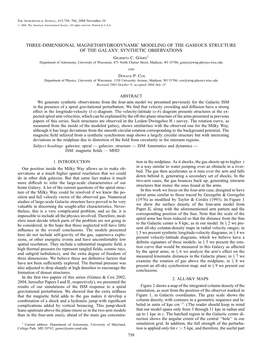 THREE-DIMENSIONAL MAGNETOHYDRODYNAMIC MODELING of the GASEOUS STRUCTURE of the GALAXY: SYNTHETIC OBSERVATIONS Gilberto C