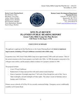 Site Plan Review Planner's Public Hearing Report