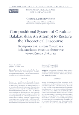 Compositional System of Osvaldas Balakauskas