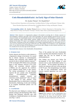 Cutis Rhomboidalisfaciei: an Early Sign of Solar Elastosis