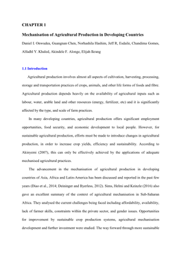 CHAPTER 1 Mechanisation of Agricultural Production In