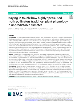 How Highly Specialised Moth Pollinators Track Host Plant Phenology in Unpredictable Climates Jonathan T