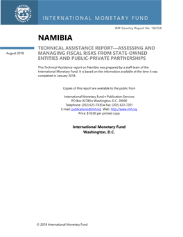 Namibia: Technical Assistance Report--Assessing and Managing Fiscal Risks from State-Owned Entities and Public-Private Partnersh