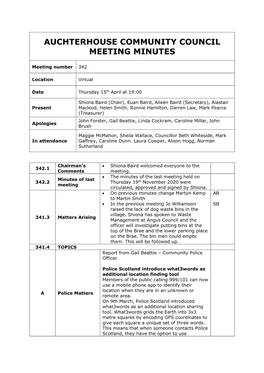 Auchterhouse Community Council Meeting Minutes