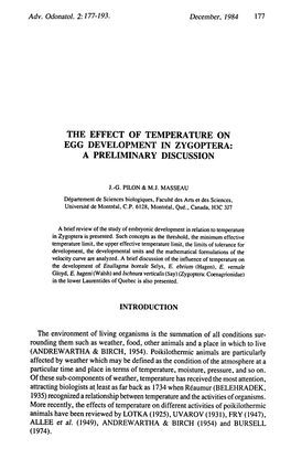 The Effect of Temperature on Egg Development In