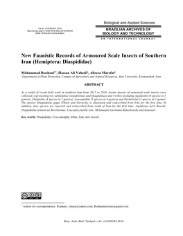 New Faunistic Records of Armoured Scale Insects of Southern Iran (Hemiptera: Diaspididae)