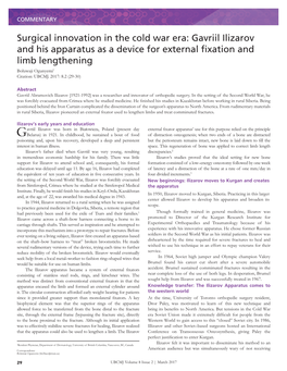 Gavriil Ilizarov and His Apparatus As a Device for External Fixation and Limb Lengthening Boluwaji Ogunyemi1 Citation: UBCMJ