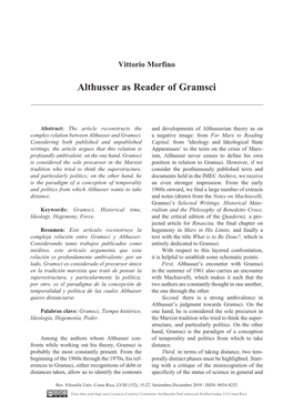 Althusser As Reader of Gramsci