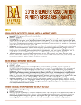 2018 Brewers Association Funded Research Grants