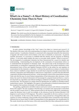 A Short History of Coordination Chemistry from Then to Now