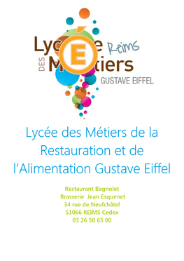 Lycée Des Métiers De La Restauration Et De L'alimentation Gustave Eiffel