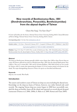 Dendrobranchiata, Penaeoidea, Benthesicymidae) from the Abyssal Depths of Taiwan