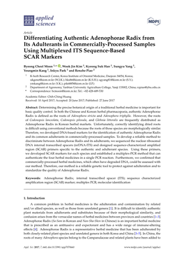 Differentiating Authentic Adenophorae Radix from Its Adulterants in Commercially-Processed Samples Using Multiplexed ITS Sequence-Based SCAR Markers