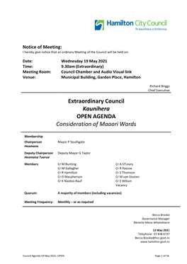 Agenda of Ordinary Council Meeting