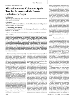 Microclimate and Columnar Apple Tree Performance Within Insect